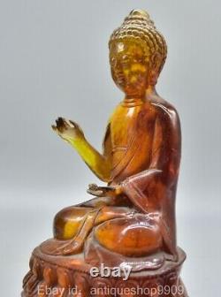 9.2 Chine Antique Ambre Rouge Sculpté Shakyamuni Amitabha Bouddha Statue Sculpture