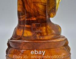 9.2 Chine Antique Ambre Rouge Sculpté Shakyamuni Amitabha Bouddha Statue Sculpture