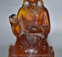 9.2 Chine Rouge Ambre Sculpté Jeune Guru Padmasambhava Rinpoché Bouddha Statue