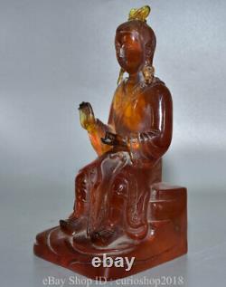 9.2 Chine Rouge Ambre Sculpté Jeune Guru Padmasambhava Rinpoché Bouddha Statue
