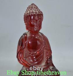 9.2 Rare Ambre Rouge Chinois Carving Shakyamuni Amitabha Bouddha Base Sculpture