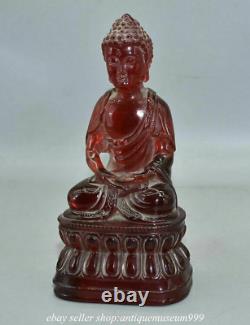 9.2 Sculpture rare en ambre rouge chinois taillé représentant Shakyamuni Amitabha Buddha avec base