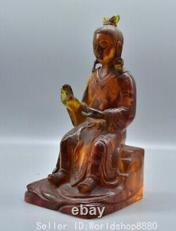 9.4 Ambre Rouge Chinoise Antique Sculpté Kwan-yin Guan Yin Déesse Statue Sculpture