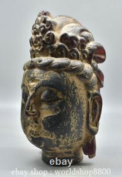 9.6 Ancienne statue de tête de Guan Yin sculptée en ambre rouge chinois Feng Shui