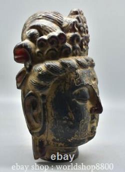 9.6 Ancienne statue de tête de Guan Yin sculptée en ambre rouge chinois Feng Shui