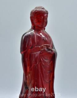 9.6 Chine Antique Ambre Rouge Sculpté Shakyamuni Amitabha Bouddha Statue Sculpture