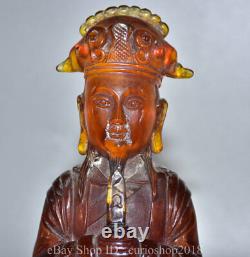 9.6 Chine Rouge Ambre Sculpté Dynastie Fonctionnaires Zhu Yuanzhang Sit Statue