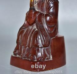9.6 Chine Rouge Ambre Sculpté Dynastie Fonctionnaires Zhu Yuanzhang Sit Statue