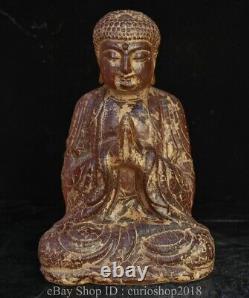 9.6 Vieille Ambre Rouge Chinoise Sculpté Bouddhisme Siège Tathagata Amitabha Bouddha Statue