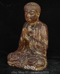 9.6 Vieille Ambre Rouge Chinoise Sculpté Bouddhisme Siège Tathagata Amitabha Bouddha Statue
