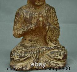 9.6 Vieille Chine Rouge Ambre Carving Shakyamuni Sakyamuni Amitabha Bouddha Statue