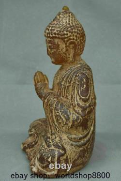 9.6 Vieille Chine Rouge Ambre Carving Shakyamuni Sakyamuni Amitabha Bouddha Statue