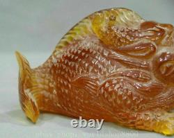 9 Chine Rouge Ambre Carving Feng Shui Animal Dragon Poisson Chanceux Sculpture