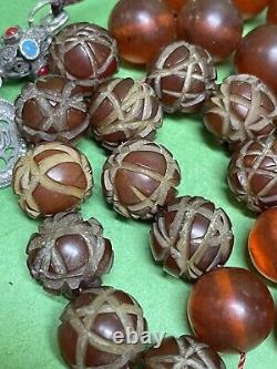 Ancien Damari Faturan en ambre de cerisier bakélite Ottoman perles de prière islamiques 90g R