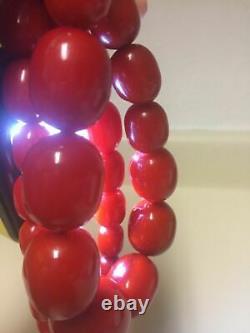 Anciennes Art Deco Rouge Cerise Amber Bakélite Teste 140gr Perles Collier