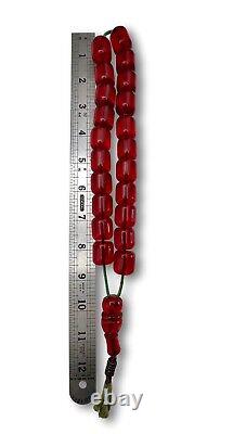 Anciennes Perles de Prière Faturan Bakélite Ambre Cerise Rouge Vintage de 115g