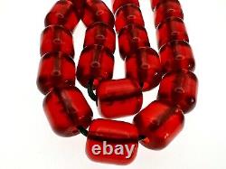 Anciennes Perles de Prière Faturan Bakélite Ambre Cerise Rouge Vintage de 115g