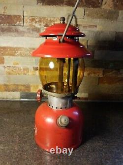 Antique 8/1966 Red Model 200a Nice Coleman Lantern Withrare Amber Globe
