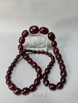 Antique Allemand Art Déco Cerise Rouge Ambre Bakélite Perles Collier Faturan 93gr