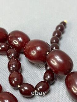 Antique Allemand Art Déco Cerise Rouge Ambre Bakélite Perles Collier Faturan 93gr