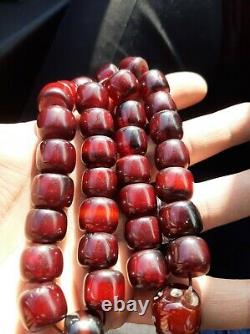 Antique Allemand Authentique Faturan Cerise Ambre Bakelite Perles De Prière 80 Gr