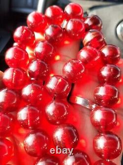 Antique Allemand Authentique Faturan Cerise Ambre Bakélite Perles De Prière 85 Gr