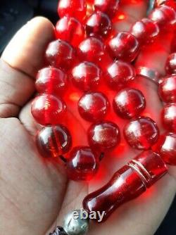 Antique Allemand Authentique Faturan Cerise Ambre Bakélite Perles De Prière 85 Gr