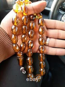 Antique Allemand Authentique Faturan Cerise Ambre Bakélite Perles De Prière 95 Gr
