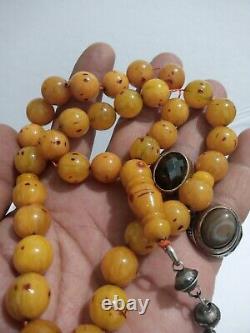 Antique Allemand Faturan Bakelite Veines Damari Perles De Prière Collier 80 Gramme