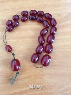 Antique Allemand Faturan Cherry Amber Bakelite Perles Rosaire De Collier Rare