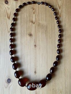 Antique Art Deco Cerise Ambre Bakelite Perles Collier Swirls/veins 29.5 95g