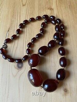 Antique Art Deco Cerise Ambre Bakelite Perles Collier Swirls/veins 29.5 95g