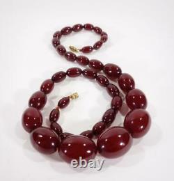 Antique Art Deco Cherry Amber Bakélite Ovale Bead Necklace 63g 65cm Volet