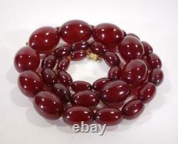 Antique Art Deco Cherry Amber Bakélite Ovale Bead Necklace 63g 65cm Volet