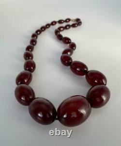 Antique Art Déco Cherry Red Amber Bakelite Graduated Beads 85cm Collier Des Années 1920