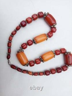 Antique Art Deco Tubular Red Cherry Amber Bakelite Perle Collier 104g All Swirl