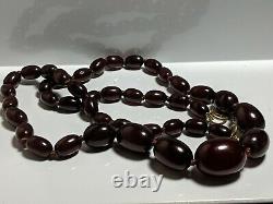 Antique Authentique Perles De Baril De Swril Cherry Amber Collier 38 Grams 64cm De Long