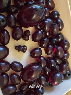 Antique Bakelite Cherry Red Amber Broken Necklace 89grammes
