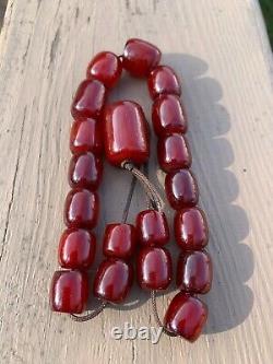 Antique Cerise Ambre Bakélite Faturan Perles De Prière Komboloi 45 Grammes Extra Rare