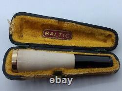 Antique Cerise Baltique Amber & Meerschaum Cigarette Cigarette Porte-greffe Avec Étui