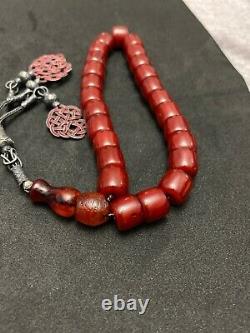 Antique Cerise Ottomane Amber Faturan Prayer Beads Misbaha Rosary Sandalous