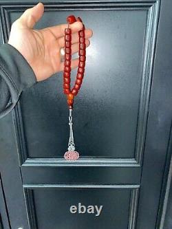 Antique Cerise Ottomane Amber Faturan Prayer Beads Misbaha Rosary Sandalous