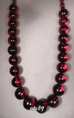 Antique Cherry Amber Bakelite Beads Necklace, 64gr, 21l, 16mm Taille De La Borde, Clear