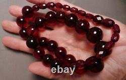 Antique Cherry Amber Bakelite Beads Necklace, 64gr, 21l, 16mm Taille De La Borde, Clear