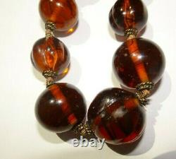 Antique Cherry Amber Bakelite Chained Bead Necklace 85 G