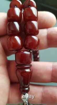 Antique Cherry Amber Bakélite Faturan Diplômé Islamique Tesbih Perles De Prière 92gr