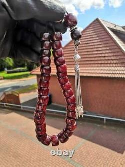 Antique Cherry Amber Bakélite Faturan Misbaha Tesbih Vieille Perles De Prière Veins 67gr