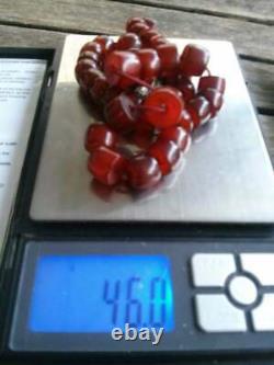 Antique Cherry Amber Bakelite Faturan Misbaha Tesbih Vieilles Veines De Perles De Prière 46gr