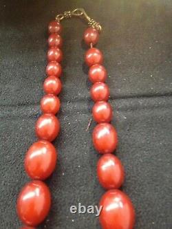 Antique Cherry Amber Bakelite Faturan Perles Collier 52 Gram Marbled