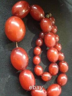 Antique Cherry Amber Bakelite Faturan Perles Collier 52 Gram Marbled